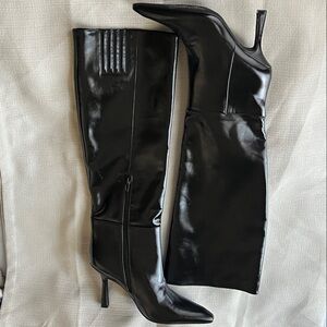 Jeffrey Campbell Glossy Black Heeled Boots 6 3” heel SEE DESCRIPTION